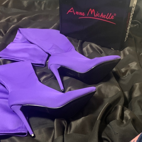 Anne Michelle Vibrant Purple Heeled Boots - Picture 2 of 3